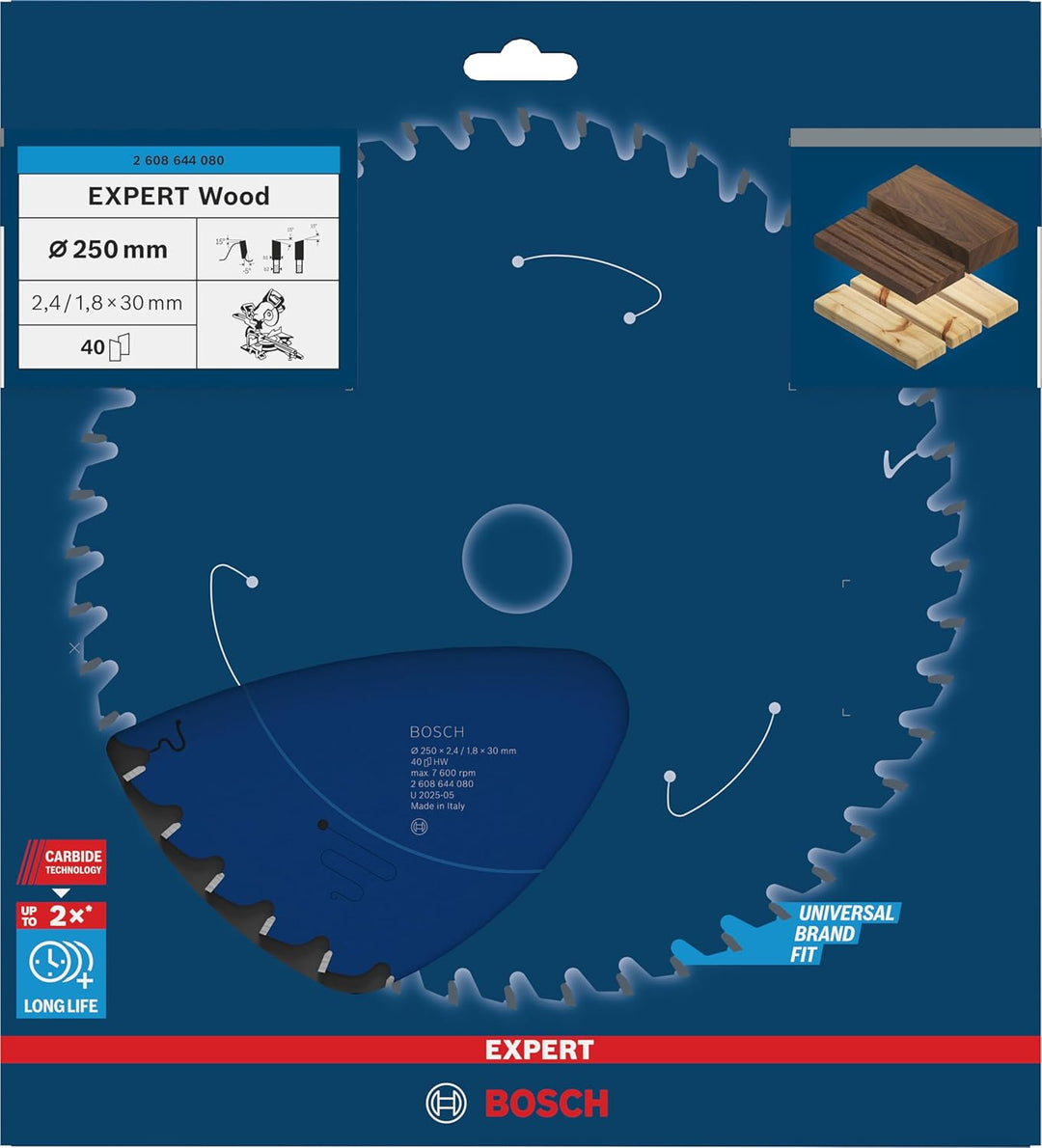 Bosch Professional 1x Kreissägeblatt Expert for Wood (Holz, Sägeblatt Ø 250 x 30 x 2,4 mm, 40 Zähne,