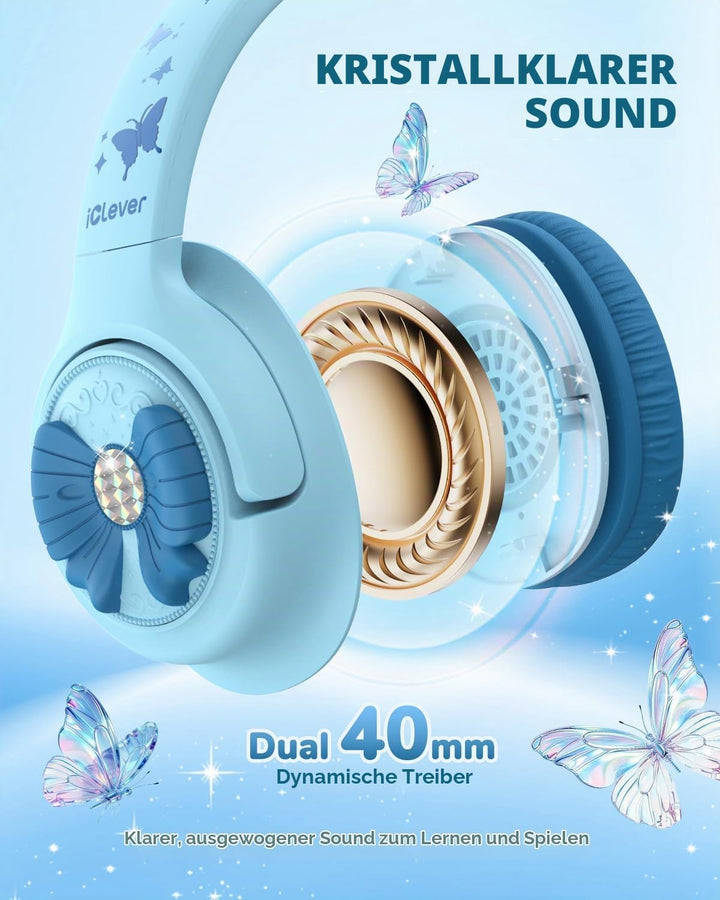 iClever kopfhörer Kinder,85 dBA Sicherer Klang,Faltbarer Over-Ear 3.5 mm kopfhörer Kinder mit Kabel,