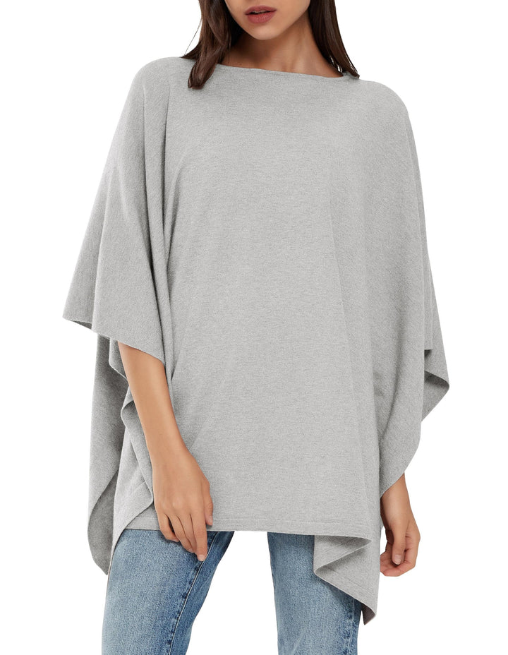 PULI Damen Pullover Poncho Elegant Viskose Strick Locker sitzend Poncho Schal Einheitsgrösse Grau, E