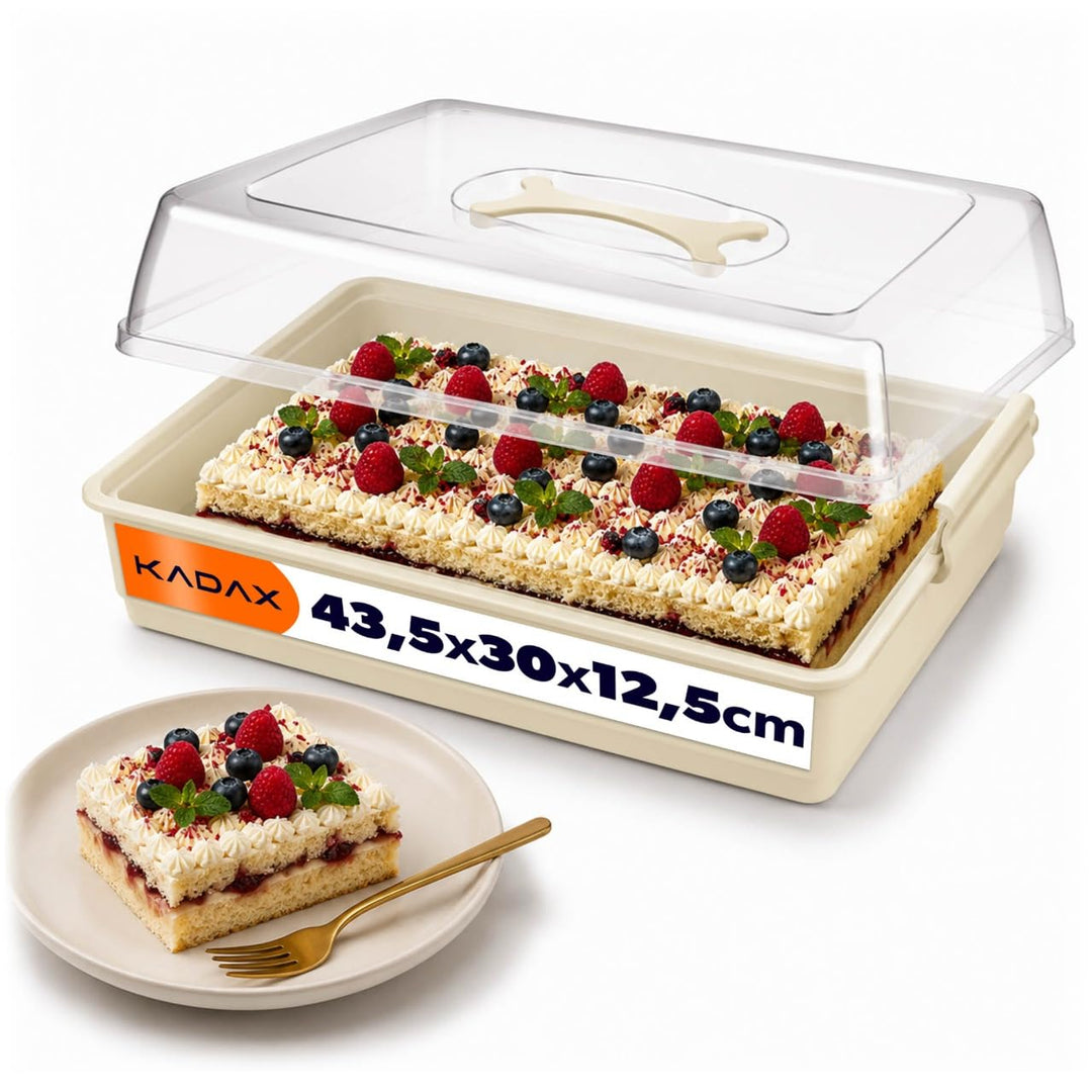 KADAX Kuchenbox mit Deckel, 43 x 30 x 12,5 cm, Kuchenbehälter aus Kunststoff, Transport-Box mit Grif