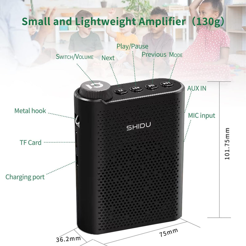 SHIDU Tragbarer wiederaufladbarer Mini-Sprachverstärker mit kabelgebundenem Mikrofon-Headset, unters