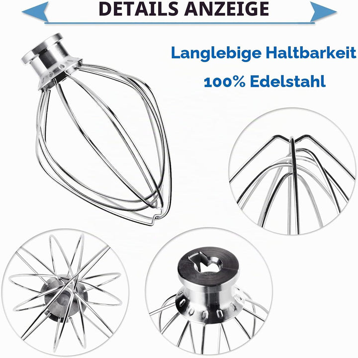 Schneebesen Edelstahl für KitchenAid 3,5 Quart Kippkopf-Standmischer KSM3311 und KSM3316, K35WW Rühr