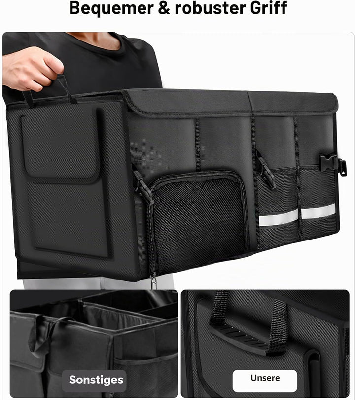 Carehabi Kofferraum Organizer 72L mit Deckel, XXL Faltbare Auto Kofferraumtasche mit Fächern &amp; Tasch