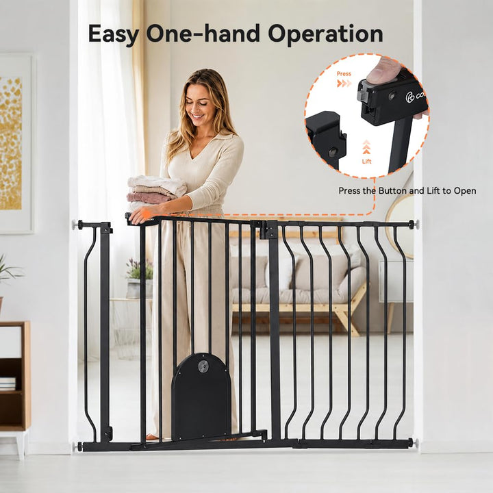 COMOMY Türschutzgitter für Babys, Treppenschutzgitter Ohne Bohren, für Breiten 75-123cm, Schliesst a