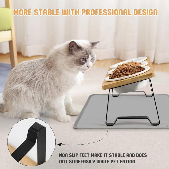 Lannvan Katzennapf Erhöht, 3er Set Futternapf Katze aus Keramik mit Napfunterlage Silikon, Ergonomis