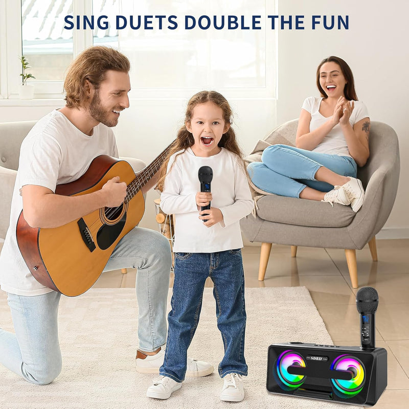 Karaoke Machine for Adults and Kids with 2 UHF Wireless Microphones, Portable Bluetooth Singing Spea