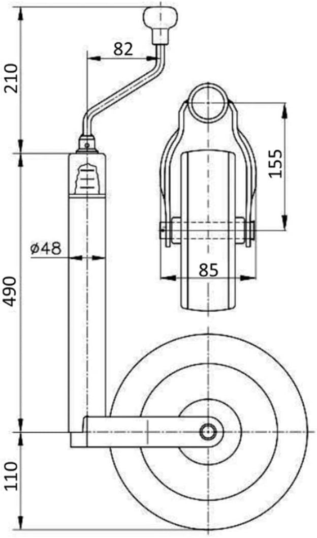Stützrad mit Stützlastanzeige Tragfähigkeit 150 kg