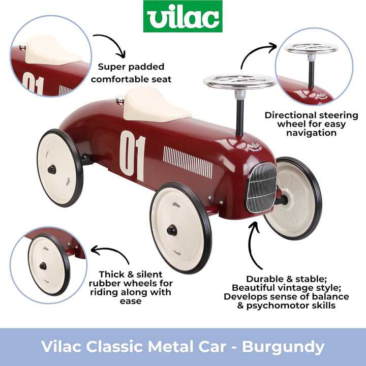 Vilac Vilac-1046 Vintage-Autoträger, Bordeaux-A ab 18 Monaten-1046, 1046, Mehrfarbig, Mehrfarbig