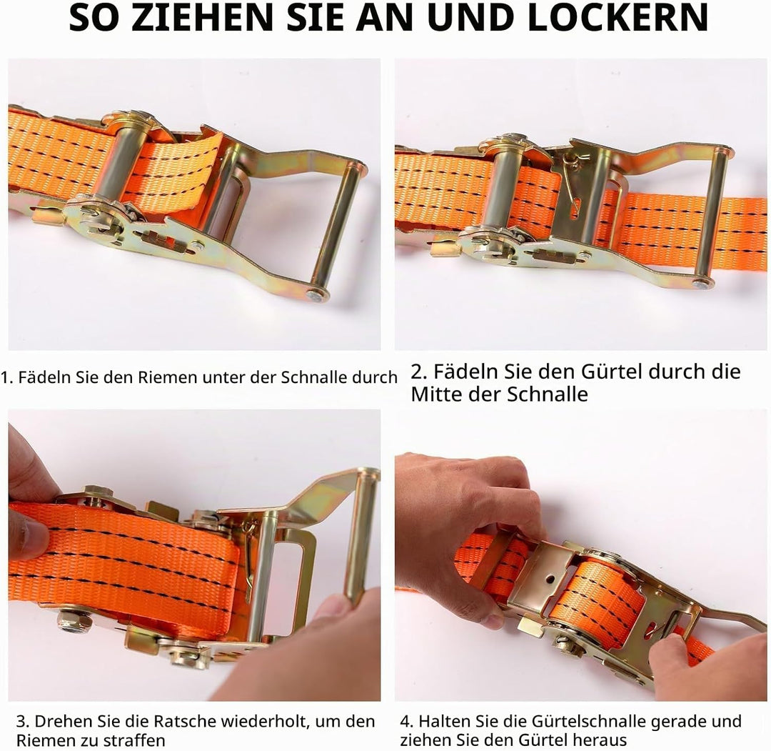 8 x Spanngurte in 6 Meter für 3T (3000 daN, KG) | TÜV/GS Zertifiziert | mit Ratsche und Haken | Zwei