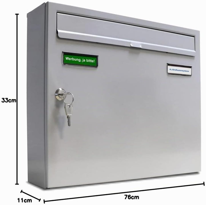AL Briefkastensysteme Basic 2er Briefkasten RAL 9006 Weiss Aluminium Silber Edelstahl-farbig 2 Fach