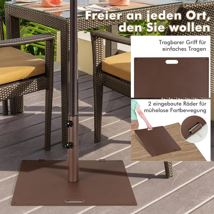 COSTWAY 21,5 kg Sonnenschirmständer, Schirmständer mit 2 integrierten Rädern & Tragegriff, quadratis