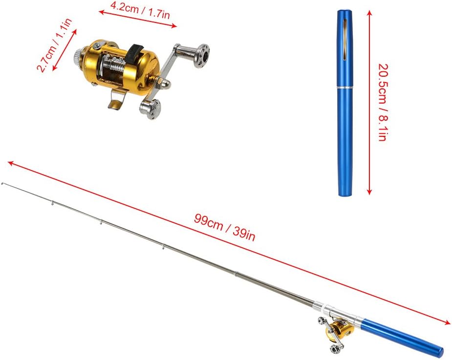Lixada Mini Angel Reel Combo Kit, Pen Angelrute + Fishing Wheel + Angelschnur + Weiche Köder + Hooks