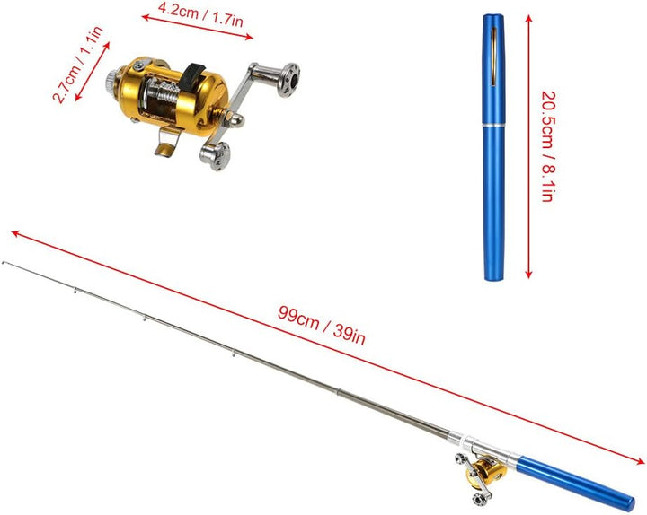 Lixada Mini Angel Reel Combo Kit, Pen Angelrute + Fishing Wheel + Angelschnur + Weiche Köder + Hooks
