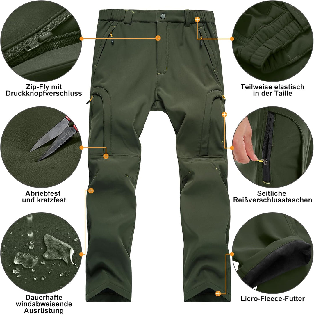 yeyity Herren Softshellhose Gefüttert Outdoorhose Wasserdicht Wanderhose Warm Skihose Snowboardhose