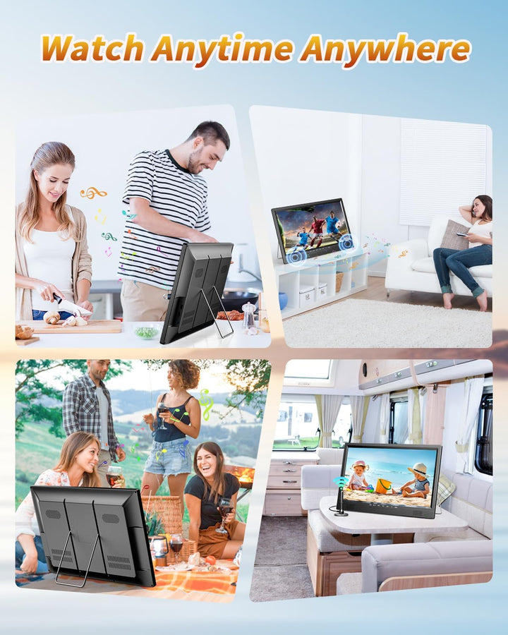 DESOBRY 19-Zoll Fernseher, 1080P Kleiner Fernseher DVB-T2-Tuner mit Antenne, Wiederaufladbarer TV HD