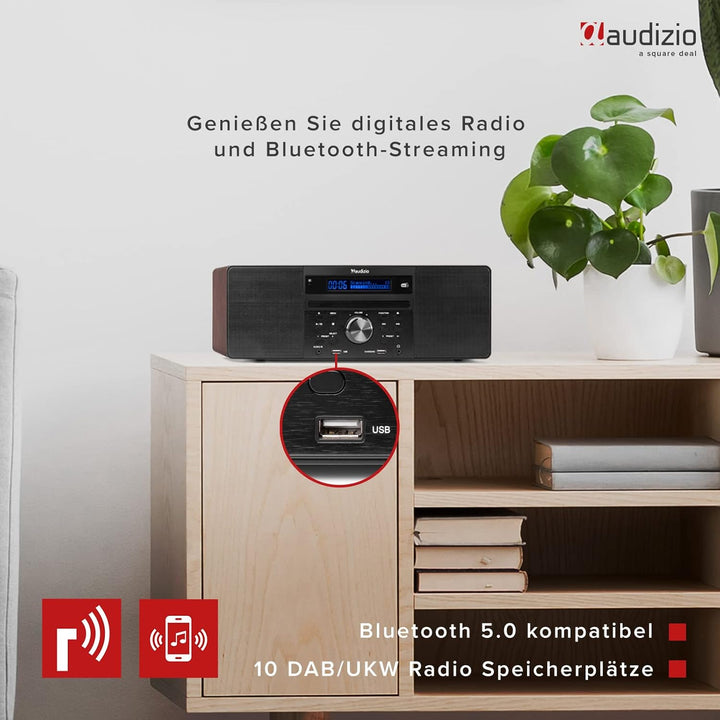 Audizio Prato - DAB Radio mit CD Player, MP3-Player, Bluetooth Radio, USB, DAB+, FM-UKW, Fernbedienu