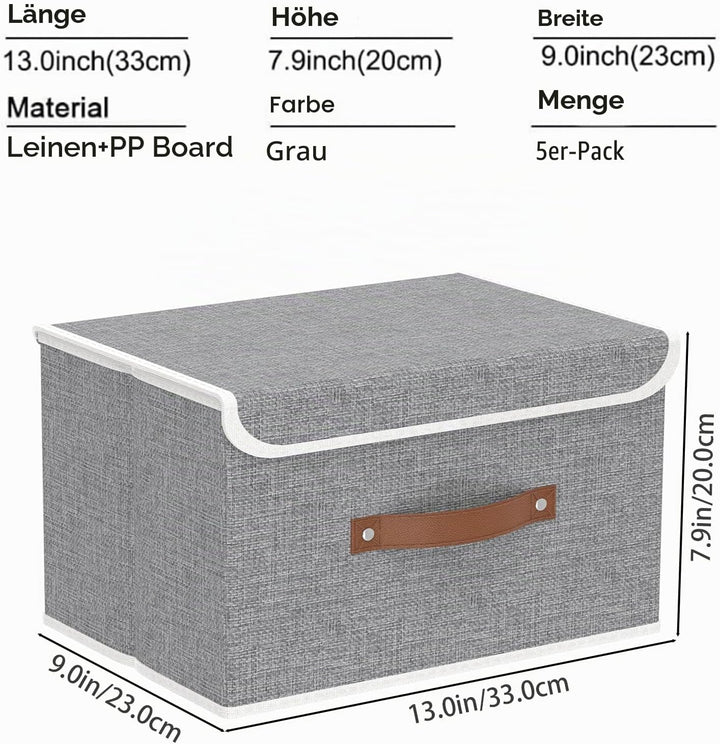Yawinhe 5 Stück Aufbewahrungsbox mit Deckel, Faltbare Leinentuch Kleidung Ablagekorb für Handtücher,