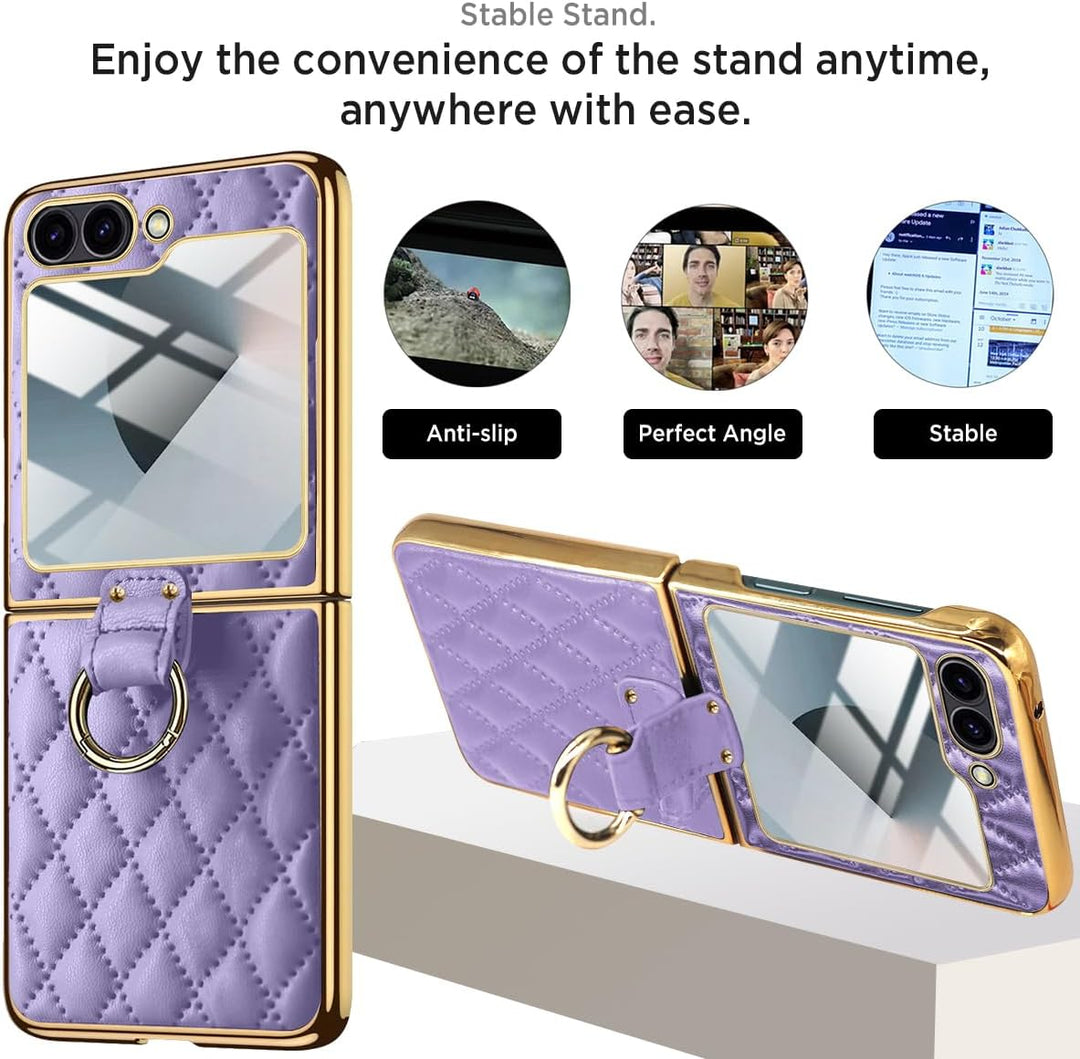 Miimall Lederhülle Kompatibel mit Samsung Galaxy Z Flip 6/Flip7 FE Hülle mit Kameraschutz+Ring Ständ