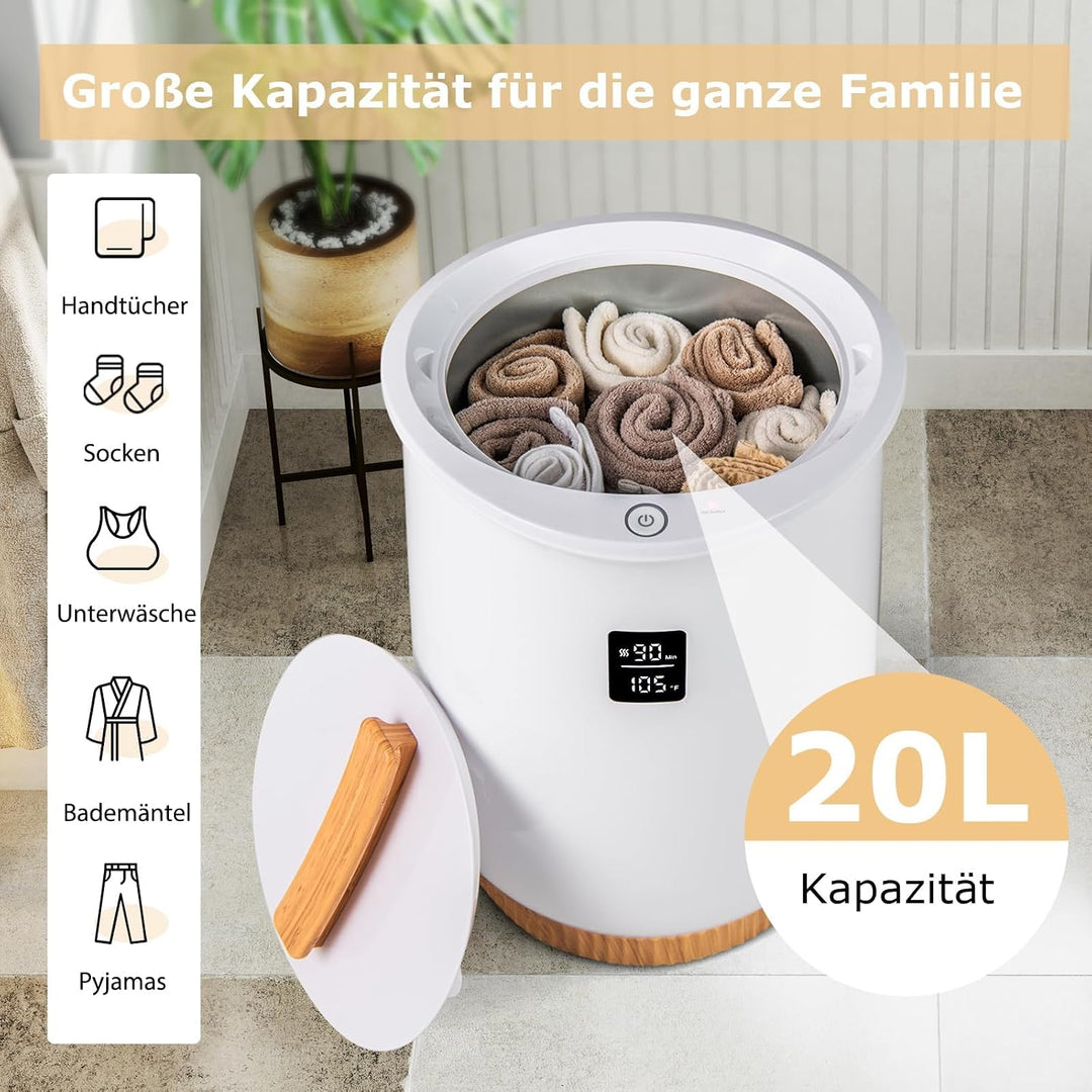 RELAX4LIFE 20L Handtuchwärmer, Handtuchtrockner elektrisch mit LED-Anzeige & 4 Timer-Einstellungen,