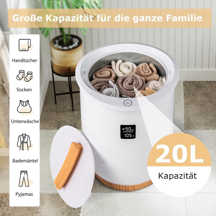 RELAX4LIFE 20L Handtuchwärmer, Handtuchtrockner elektrisch mit LED-Anzeige & 4 Timer-Einstellungen,