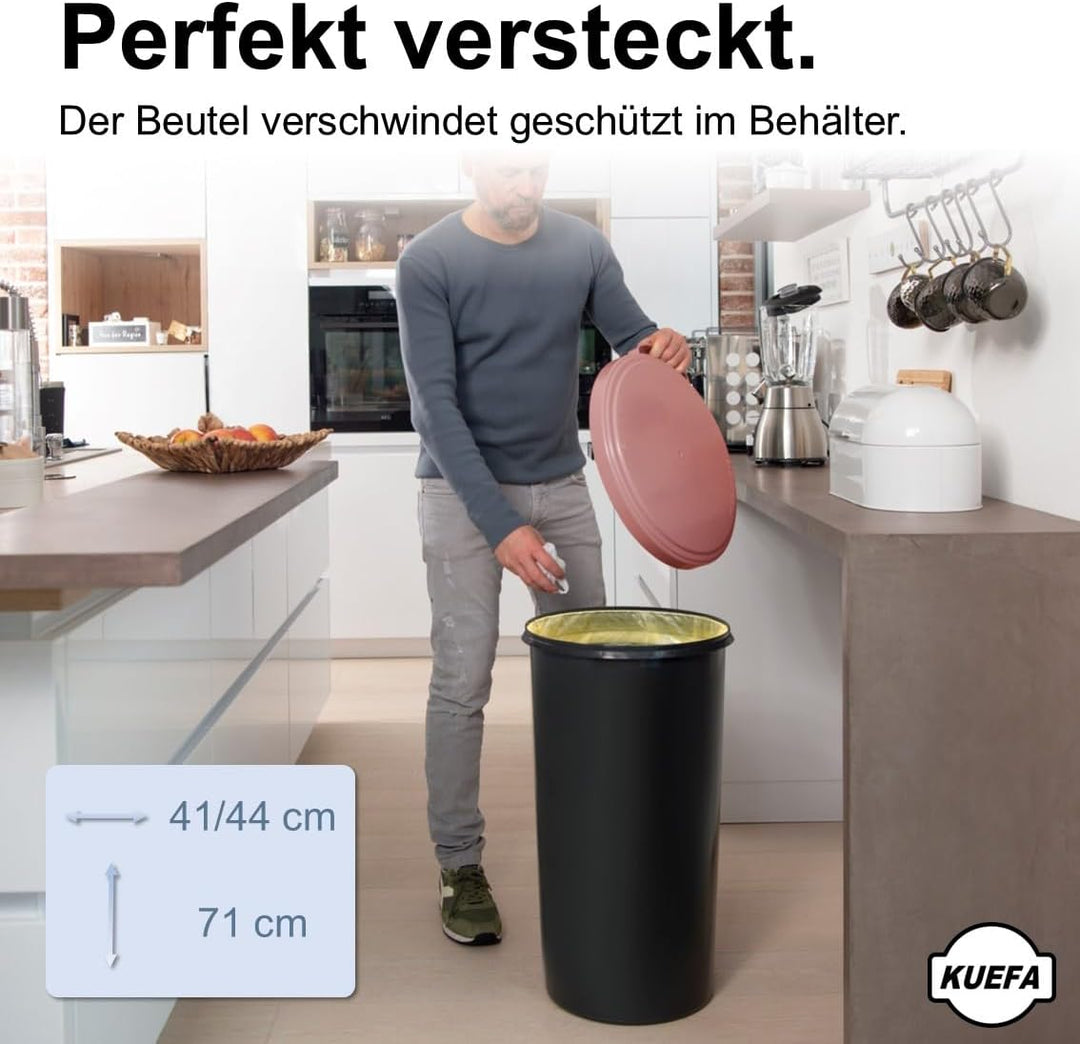 KUEFA 60L Müllsackständer mit flachem Deckel - Gelber Sack Mülleimer (Rosee), Rosee