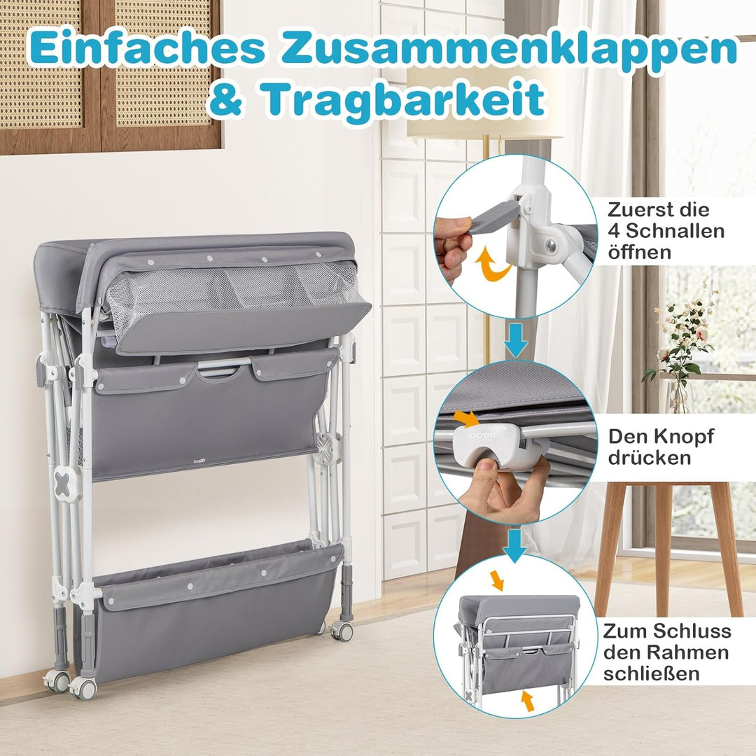 COSTWAY 5 in 1 Wickelkommode, Wickeltisch klappbar, Wickelstation höhenverstellbar mit Seitenkorb, R