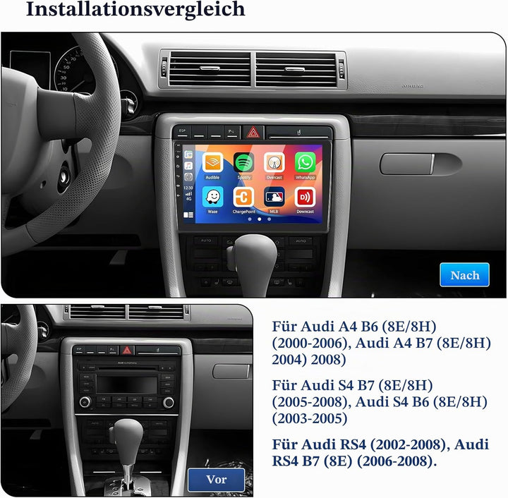 SIXTOP 2+64G Android 13 Autoradio für Audi A4 (B6/B7) S4 RS4 8E 2000-2009 mit CarPlay Android Auto 9
