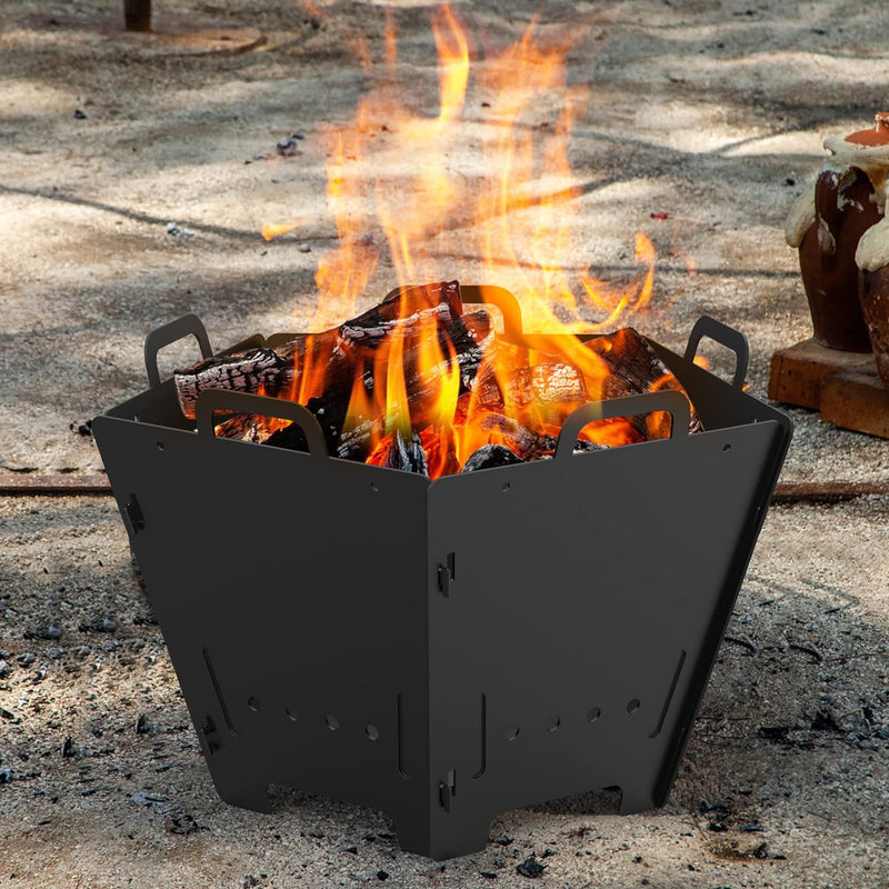 Onlyfire Feuerschale Faltbar und Mobil, Feuerstelle mit Grillrost, Portable Fire Pit Outdoor, Feuers