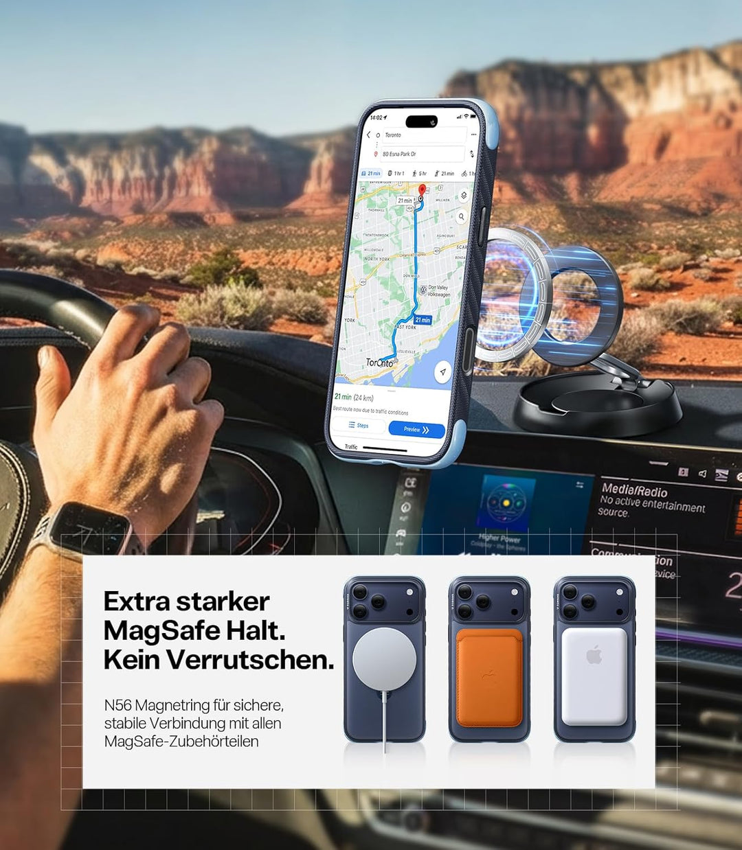 TORRAS Ostand Q3 Rugg für iPhone 17 Pro Hülle, Extrem rutschfest & fingerabdruckfrei, 360° Ständer f