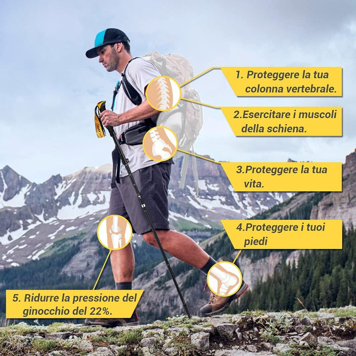Glymnis, Trekkingstöcke, faltbar und stossfest, 110 - 130 cm, 5 Abschnitte aus Aluminium (7075), Gri