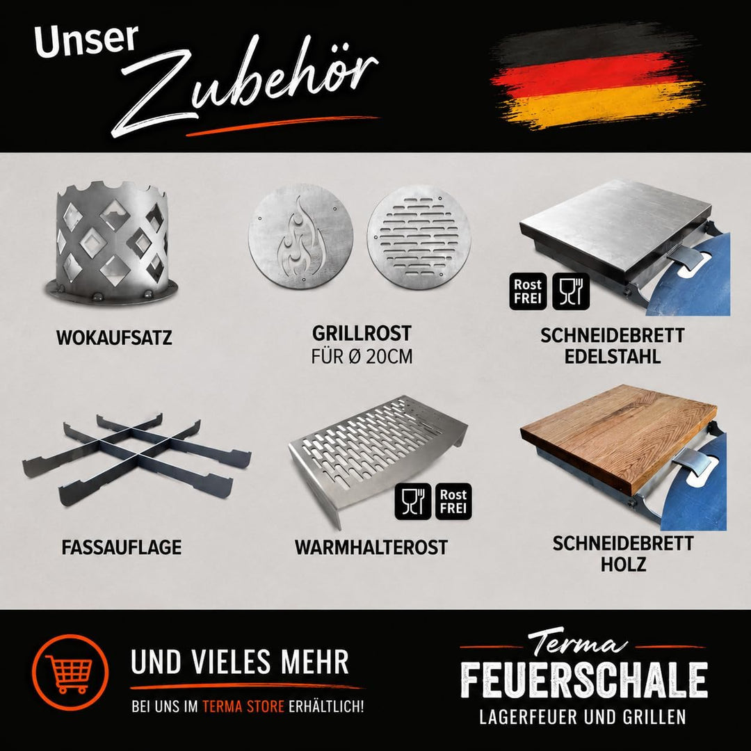 Terma Feuerplatte Durchm. 100 cm + Fassauflage, Grillplatte, Plancha Stärke 6 mm, Grillring, Feuerri