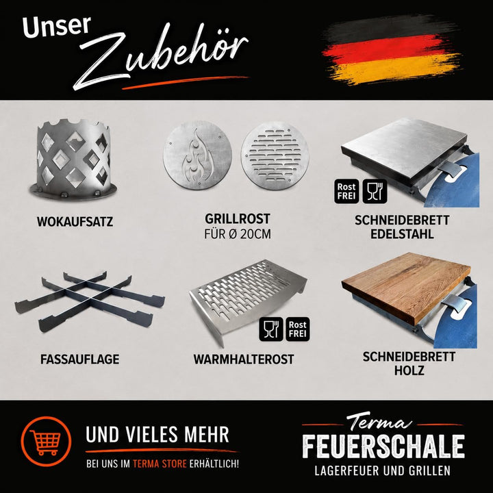 Terma Feuerplatte Durchm. 100 cm + Fassauflage, Grillplatte, Plancha Stärke 6 mm, Grillring, Feuerri