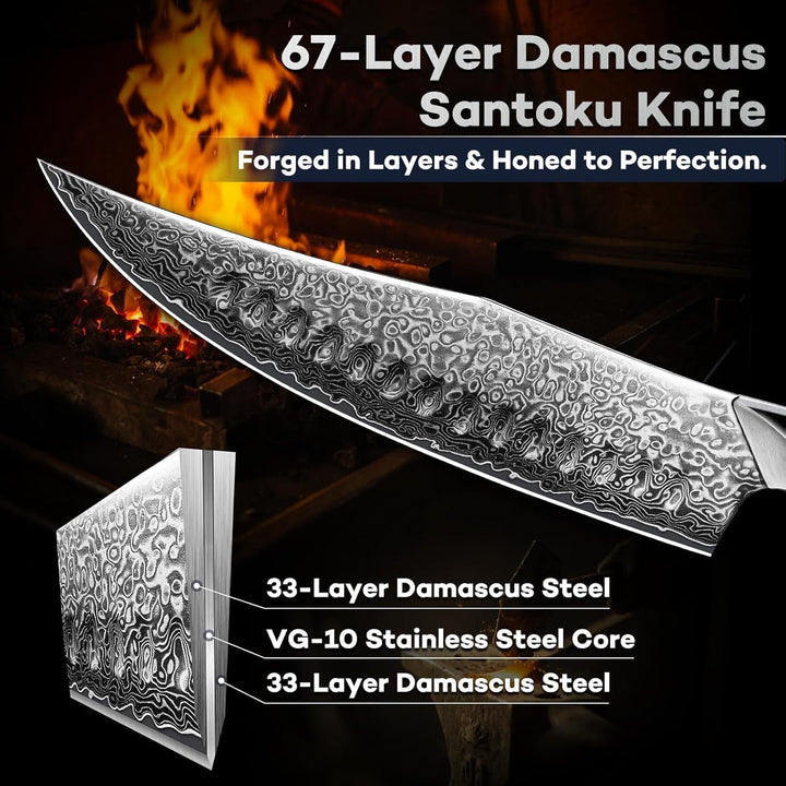 DRAGON RIOT Damastmesser, Japanisches Kochmesser profi Messer, Damast Küchenmesser mit ergonomischem