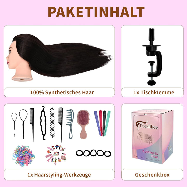 28" Frisierkopf Mit Synthetikfaser-Haar Trainingsköpfe Für Friseure Für Flecht Schneide Styling Übun