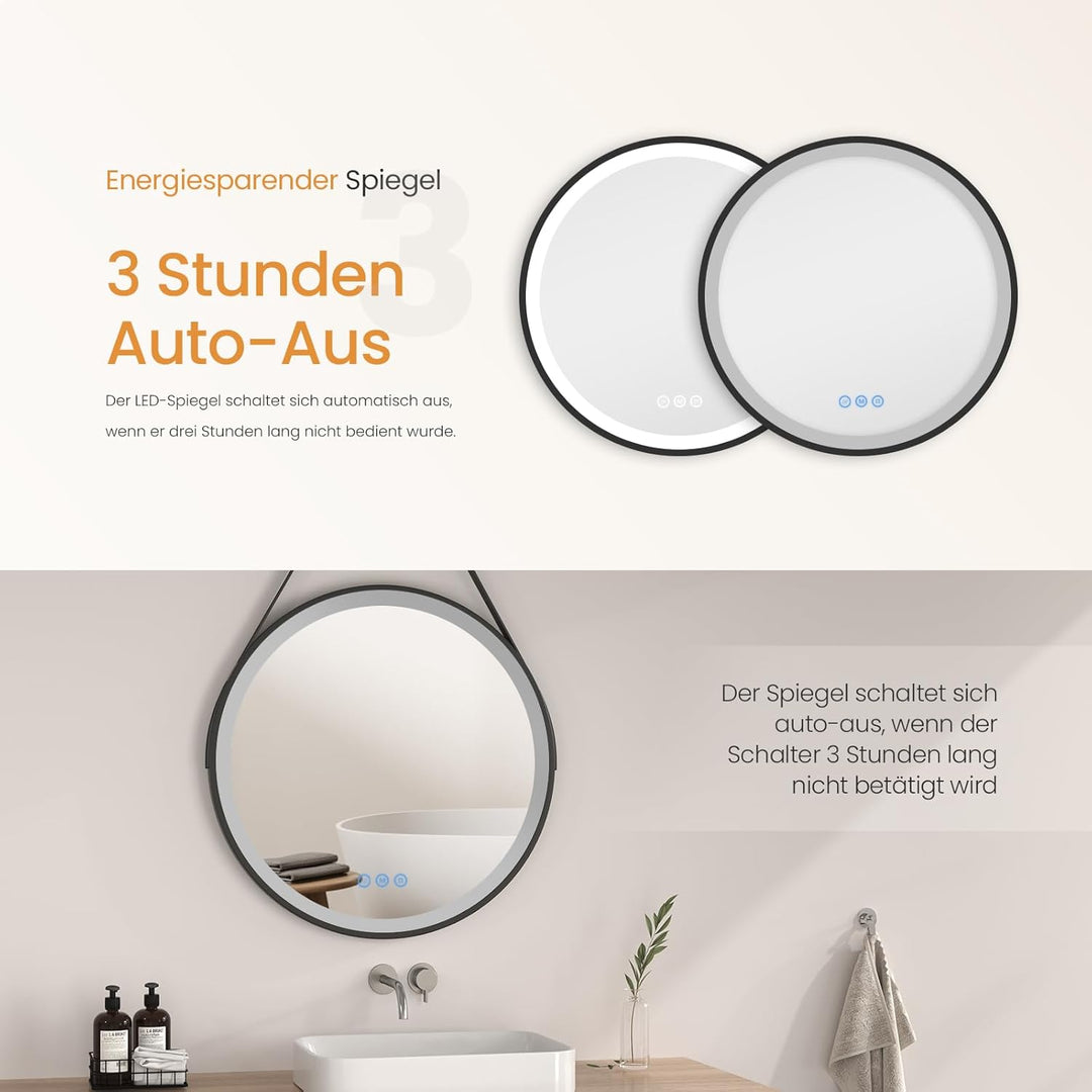 EMKE Badspiegel mit Beleuchtung 50cm wandspiegel rund mit 3 Lichtfarbe dimmbar, Antibeschlag, Speich