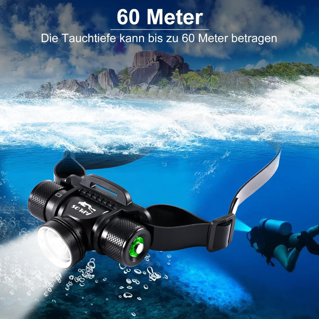 APLOS H900 Wiederaufladbare Taucher Stirnlampe - 3000 Lumen Unterwasser 60M wasserdichte Schwimm Sti