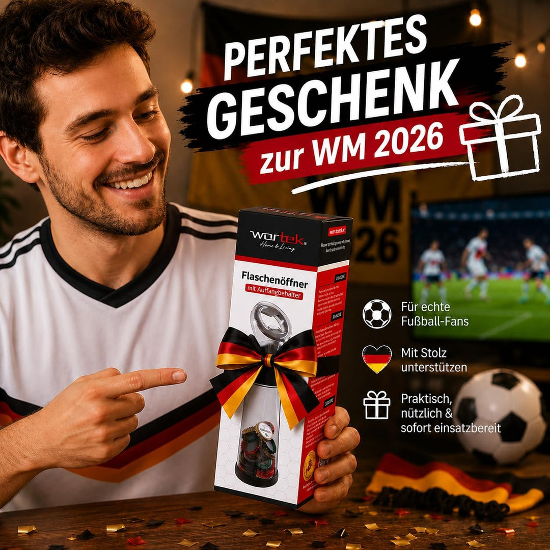 wortek Flaschenöffner mit Auffangbehälter - Getränkeöffner Bieröffner Bierflaschenöffner Kronkorken