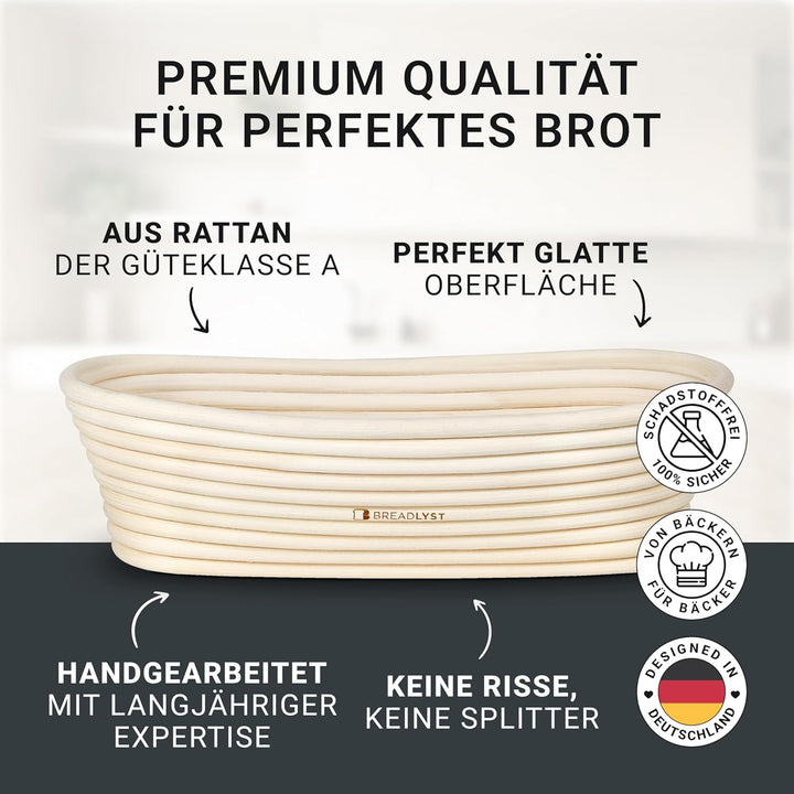 Rattan Gärkörbchen Set – Gärkorb Oval 28 cm mit waschbarem Leinenbezug und Abdeckhaube – Perfekt zum