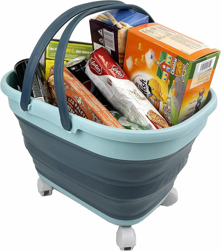 SAMMART 17L Faltbarer Korb mit Griff – Tragbarer Outdoor-Picknickkorb/Krater und 360° drehbare Räder