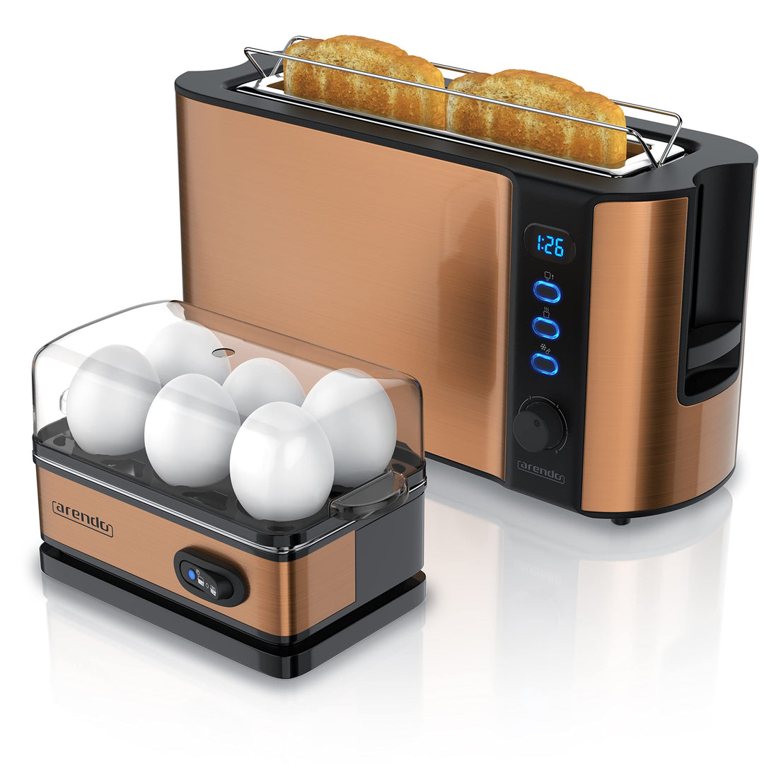 Arendo - SET Toaster FRUKOST mit Eierkocher SIXCOOK Edelstahl Kupfer – Toaster 2 Scheiben, LED-Displ
