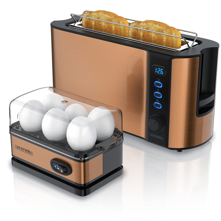 Arendo - SET Toaster FRUKOST mit Eierkocher SIXCOOK Edelstahl Kupfer – Toaster 2 Scheiben, LED-Displ