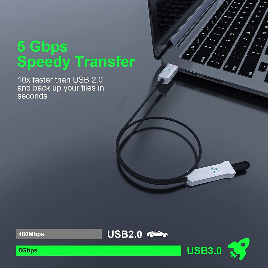 FIBBR USB A Kabel 10M, Ultralanges USB-A auf A Glasfaserkabel, 5Gbps USB A Glasfaserkabel, Verlustfr