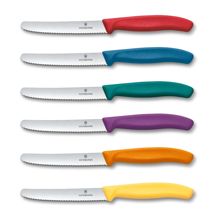 Victorinox Swiss Classic, Frühstücksmesser, Brötchenmesser Set 6teilig, Scharfe Klinge, Wellenschlif