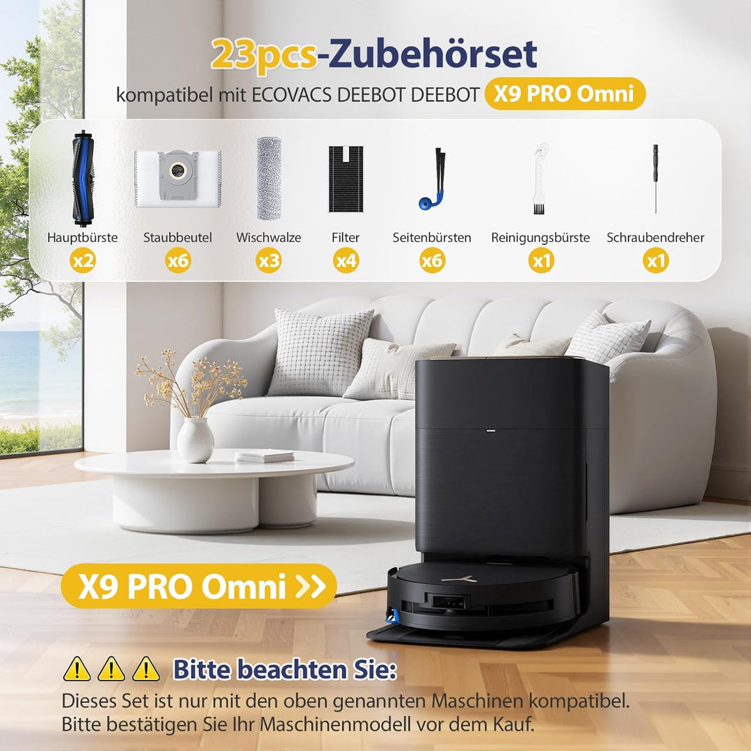 23 Stück Zubehör für ECOVACS DEEBOT X9 PRO Omni Saugroboter,Ersatzteile mit 2 Hauptbürste, 6 Staubbe