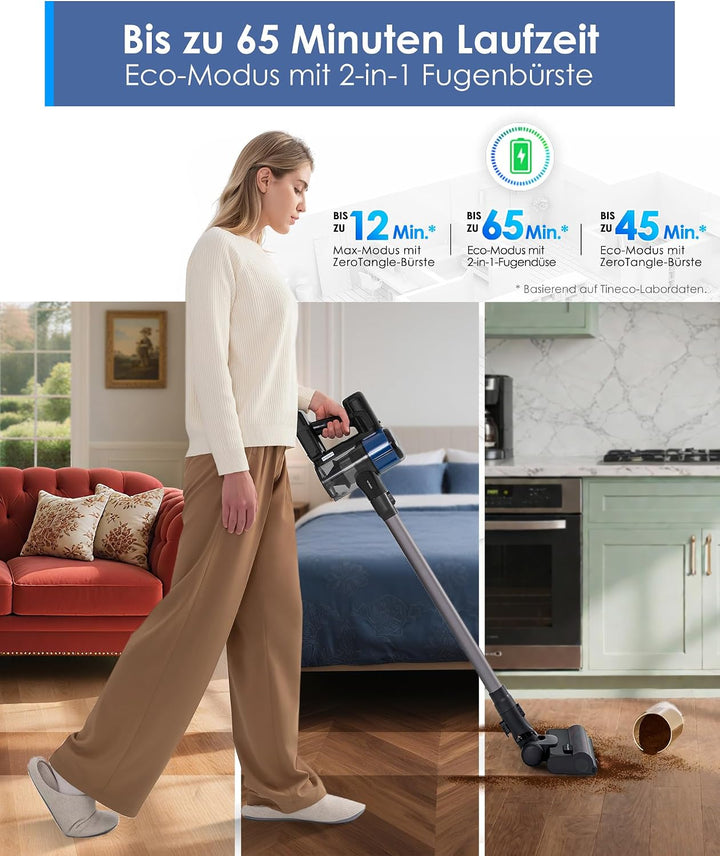 Tineco Pure ONE S30 Akku Staubsauger, 150AW Saugleistung, bis zu 65 Min. Laufzeit, ZeroTangle-Bürste