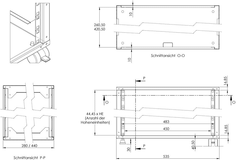 Rack Magic - 3HE Mini 19" Rackschrank - 290mm Tiefe - Lichtgrau - 19 Zoll Serverschrank - Rack Schra