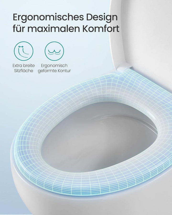 SONGMICS Toilettendeckel, O-Form, WC-Sitz mit Absenkautomatik, Griff, Toilettensitz abnehmbar, Klode