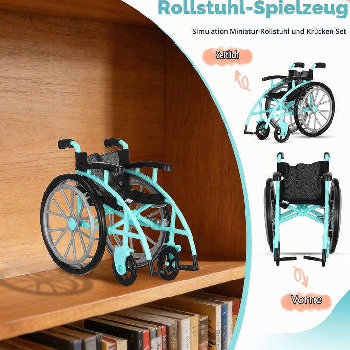Miniatur-Rollstuhl Und Krücken Spielset Für Puppenhaus Zubehör Realistisches Faltbares Rollstuhlmode