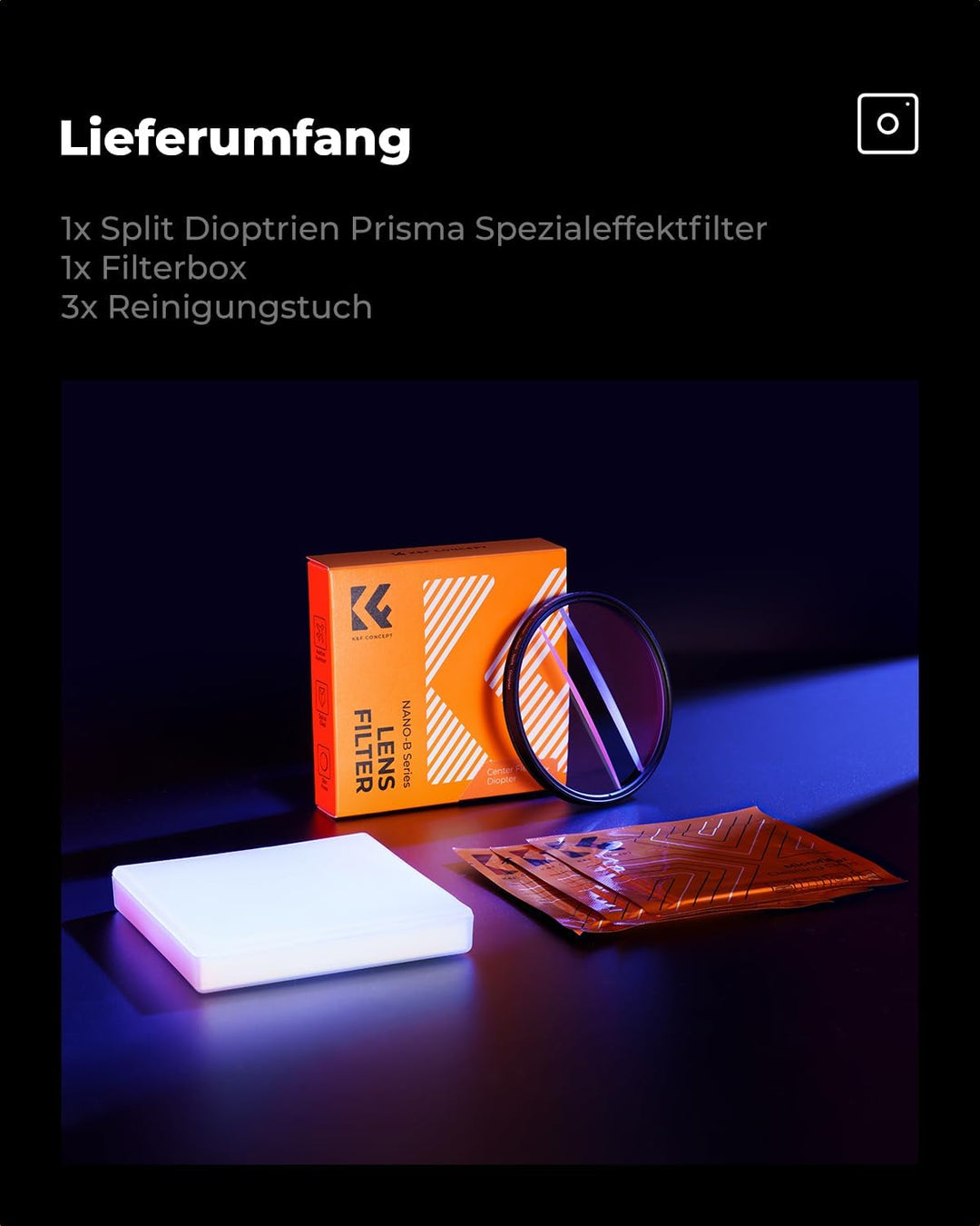 K&F Concept Nano-B Serie Split Dioptrien Prisma Spezialeffektfilter 58mm Mittelfeld geteilter Dioptr