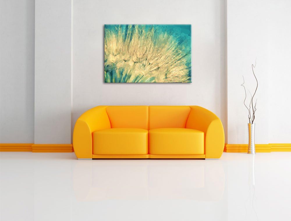 Pusteblume Pinsel Effekt, Format: 100x70 auf Leinwand, XXL riesige Bilder fertig gerahmt mit Keilrah